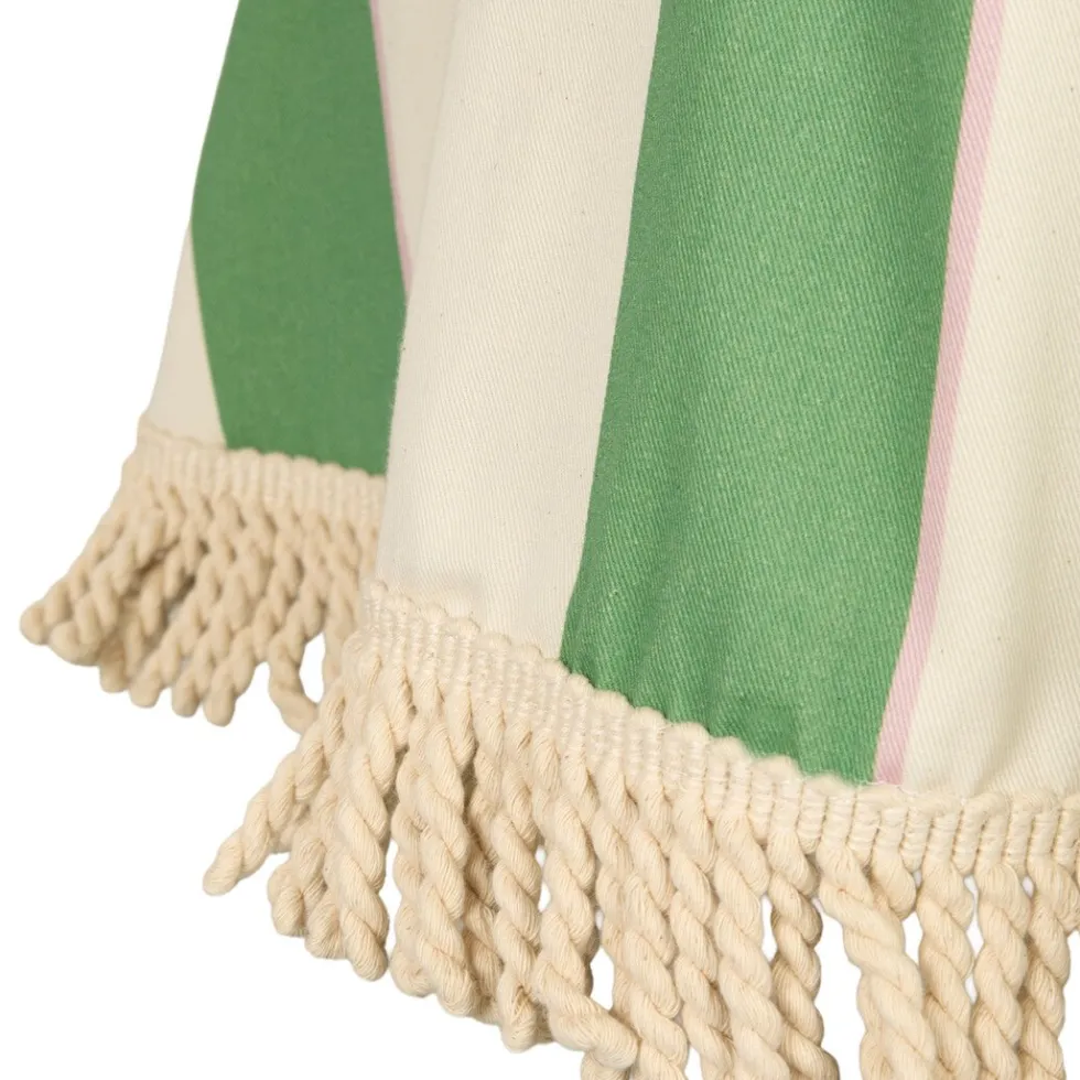 Nappe ronde avec franges en popeline de coton bio à rayures vert 160 cm - Nobodinoz