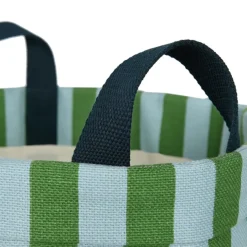 Panier de rangement rond en coton bio à rayures vert et bleu 36 x 47 cm - Nobodinoz