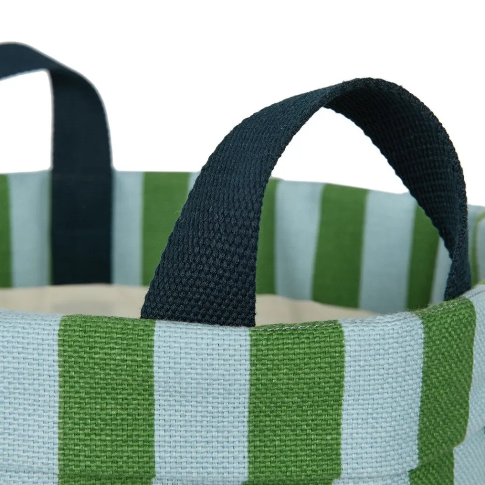 Panier de rangement rond en coton bio à rayures vert et bleu 36 x 47 cm - Nobodinoz