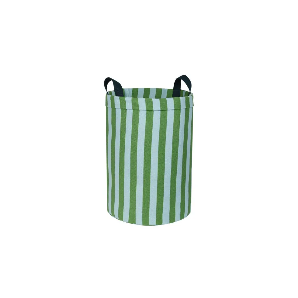 Panier de rangement rond en coton bio à rayures vert et bleu 36 x 47 cm - Nobodinoz