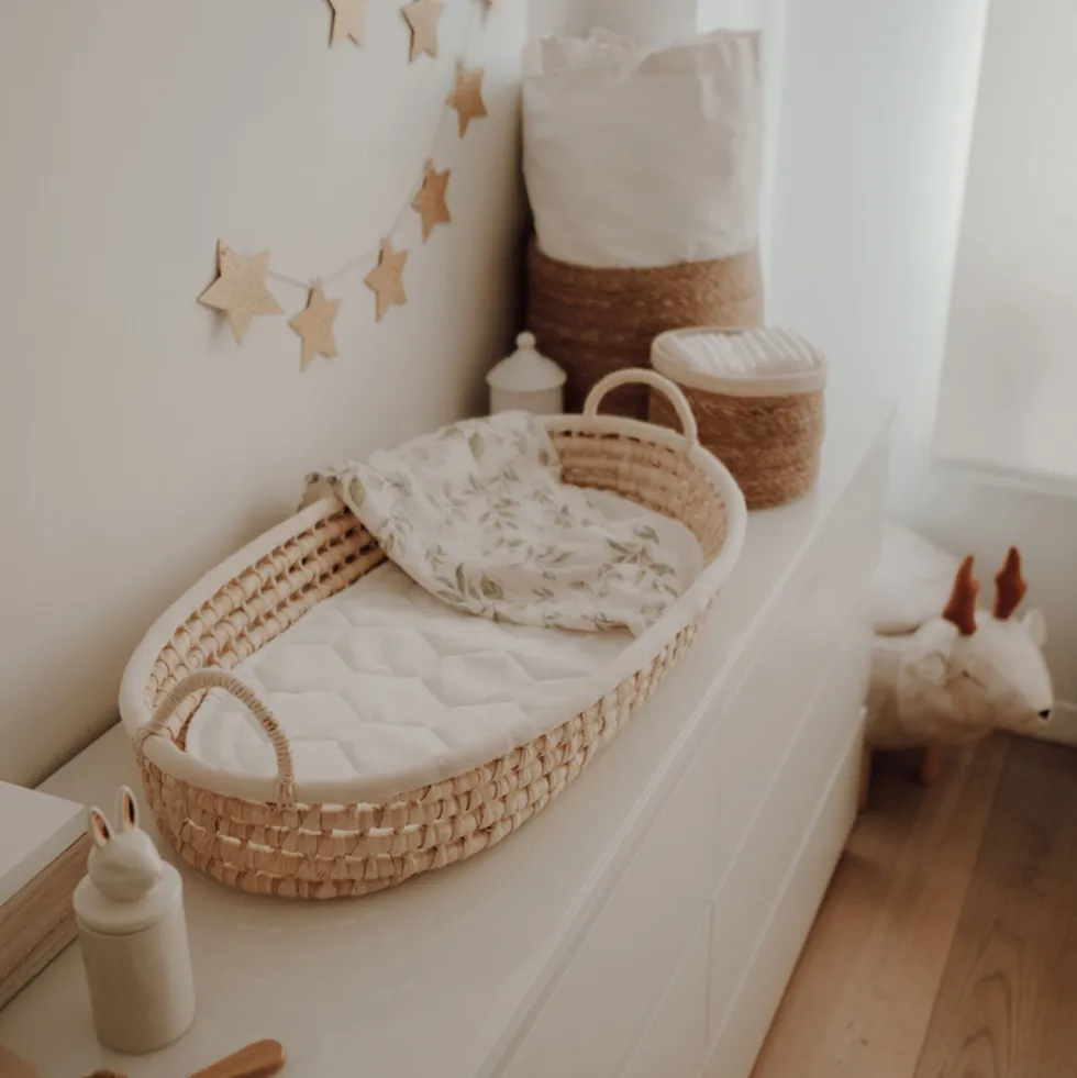 Panier à langer en fibres naturelles et tissu 78x43cm - Happy Moses