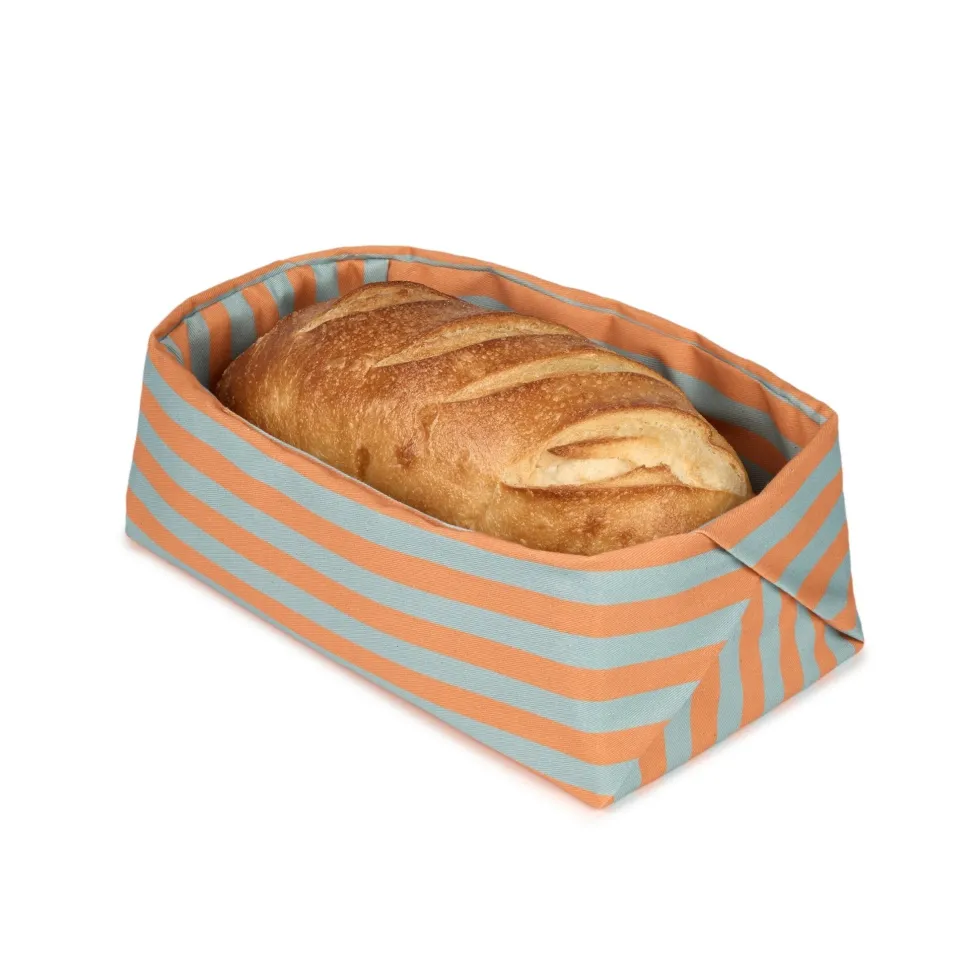 Panier à pain en coton bio à rayures orange et bleu 28 x 16 x 10 cm - Nobodinoz