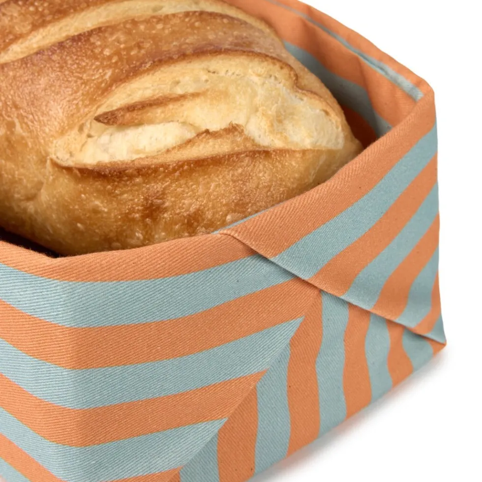 Panier à pain en coton bio à rayures orange et bleu 28 x 16 x 10 cm - Nobodinoz