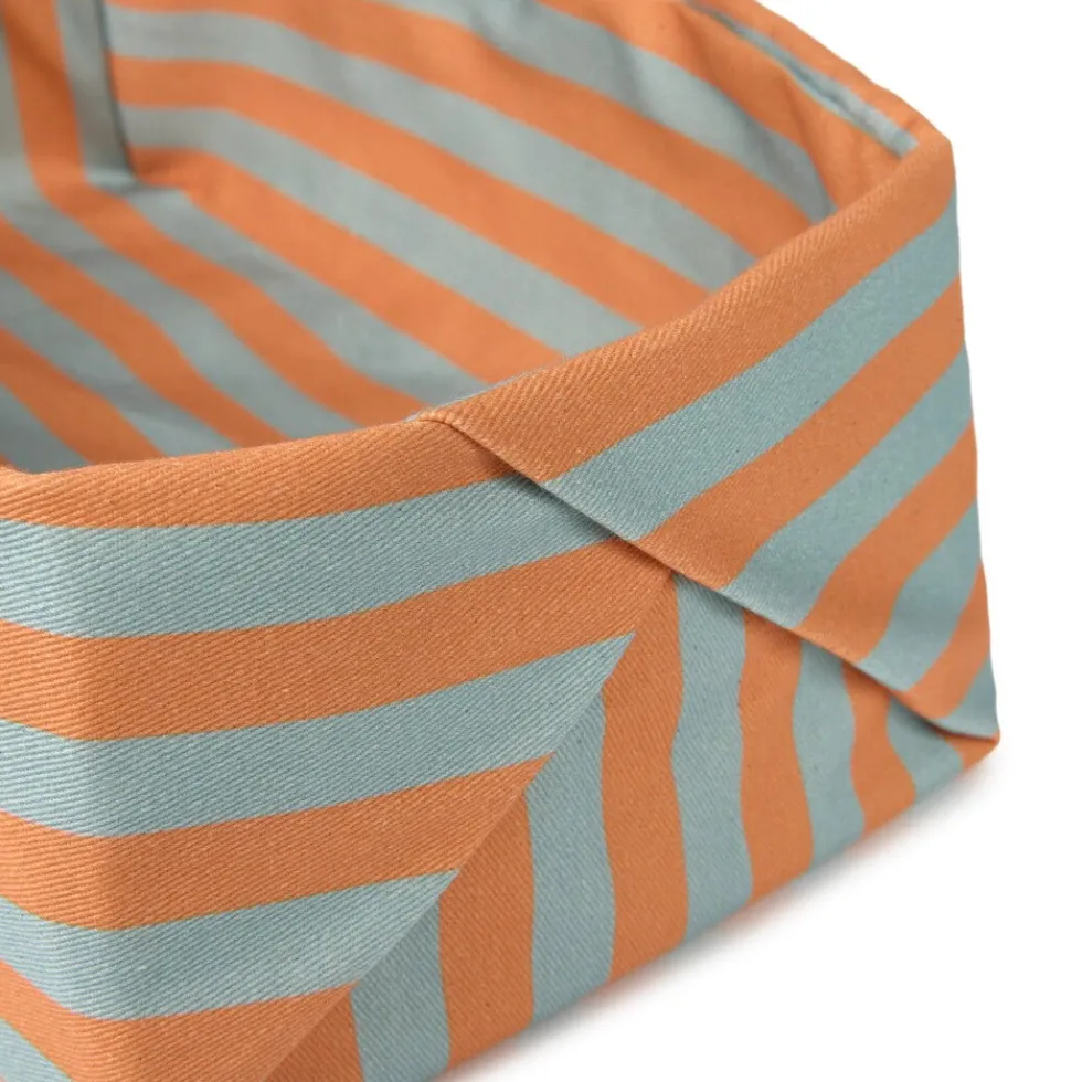 Panier à pain en coton bio à rayures orange et bleu 28 x 16 x 10 cm - Nobodinoz
