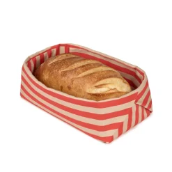 Panier à pain en coton bio à rayures rouge et rose 28 x 16 x 10 cm - Nobodinoz