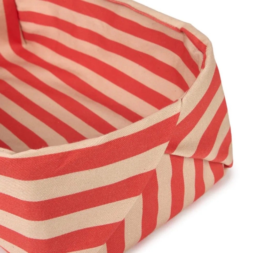 Panier à pain en coton bio à rayures rouge et rose 28 x 16 x 10 cm - Nobodinoz