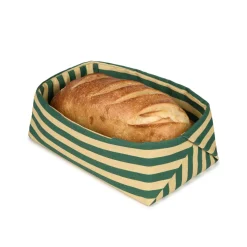 Panier à pain en coton bio à rayures vert et jaune 28 x 16 x 10 cm - Nobodinoz