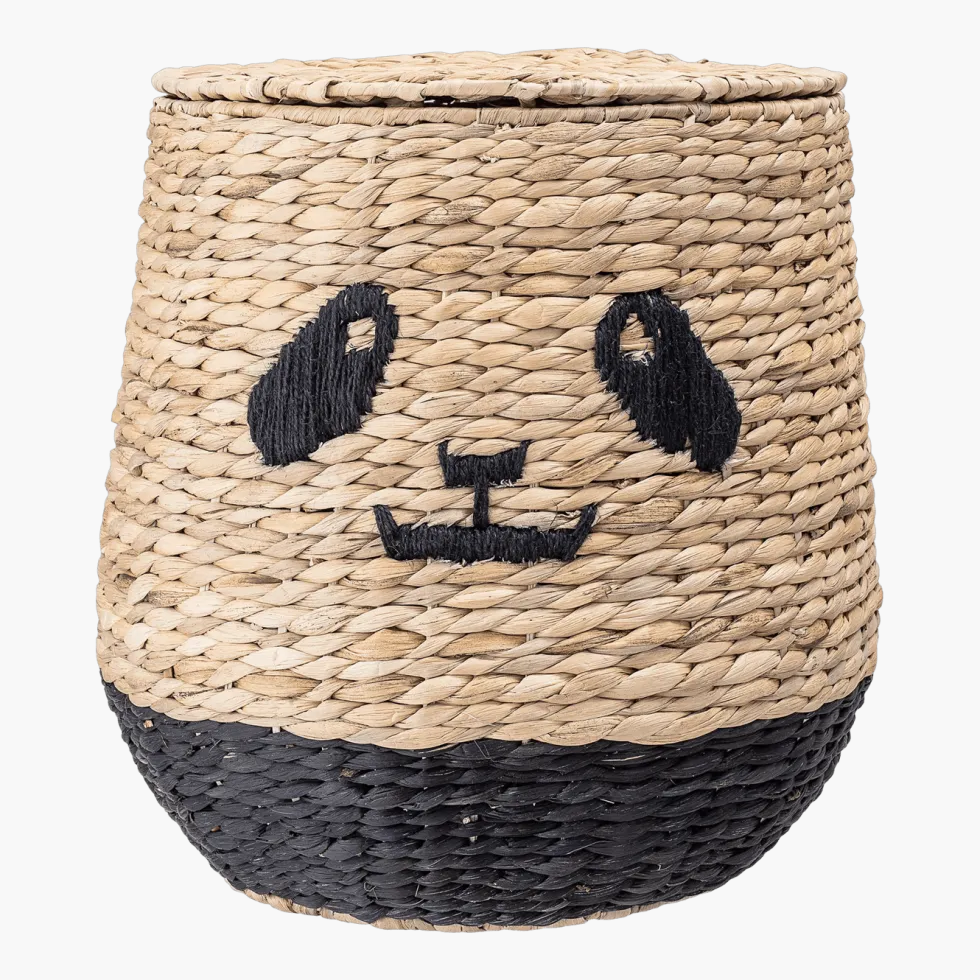 Panier panda avec couvercle enfant en jonc naturel - Bloomingville mini