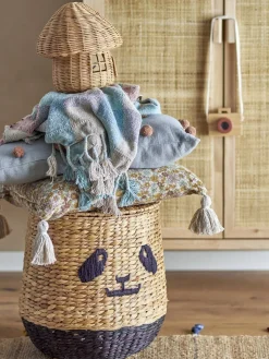 Panier panda avec couvercle enfant en jonc naturel - Bloomingville mini