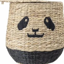 Panier panda avec couvercle enfant en jonc naturel - Bloomingville mini