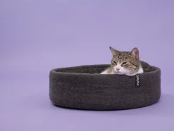 Panier rond pour chat en laine anthracite et marron 40cm Kuno - Myfelt