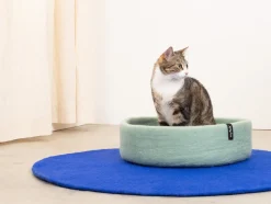 Panier rond pour chat en laine turquoise et orange 40cm Fine - Myfelt