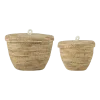 2 Paniers avec couvercle ronds tréssés en jacinthe d'eau marron 30 / 36 cm Noi - Bloomingville