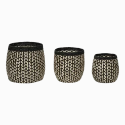 3 Paniers en acaba avec motif noir et naturel - Hübsch