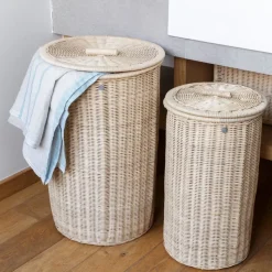 2 Paniers à linge ronds en rotin - KOK