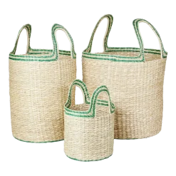 3 Paniers tissés en fibre naturelle verte Lykke - Broste Copenhagen