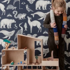 Papier peint animaux bleu Katie Scott - Ferm Living