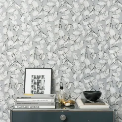 Papier peint gris bleuté Monnaie de Pape Raccordable - Edito