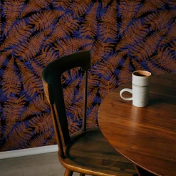 Papier peint orange et bleu Fougères Raccordable - Edito
