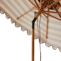 Parasol en bois de hêtre et tissu rayé Stracciatella - HKLIVING