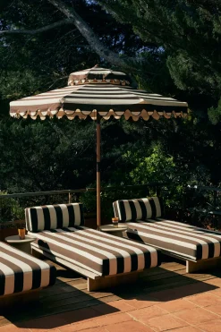 Parasol en bois de hêtre et tissu rayé Stracciatella - HKLIVING