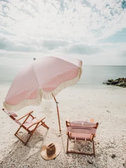 Parasol rond en tissu à rayures rose Laurens Stripe The Premium - Business & Pleasure