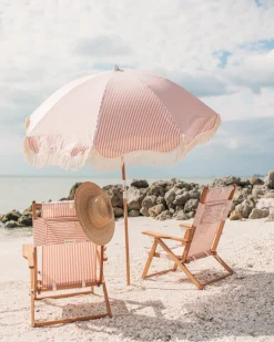 Parasol rond en tissu à rayures rose Laurens Stripe The Premium - Business & Pleasure