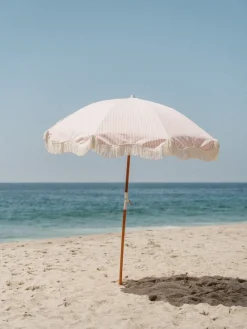 Parasol rond en tissu à rayures rose Laurens Stripe The Premium - Business & Pleasure