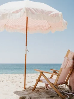 Parasol rond en tissu à rayures rose Laurens Stripe The Premium - Business & Pleasure