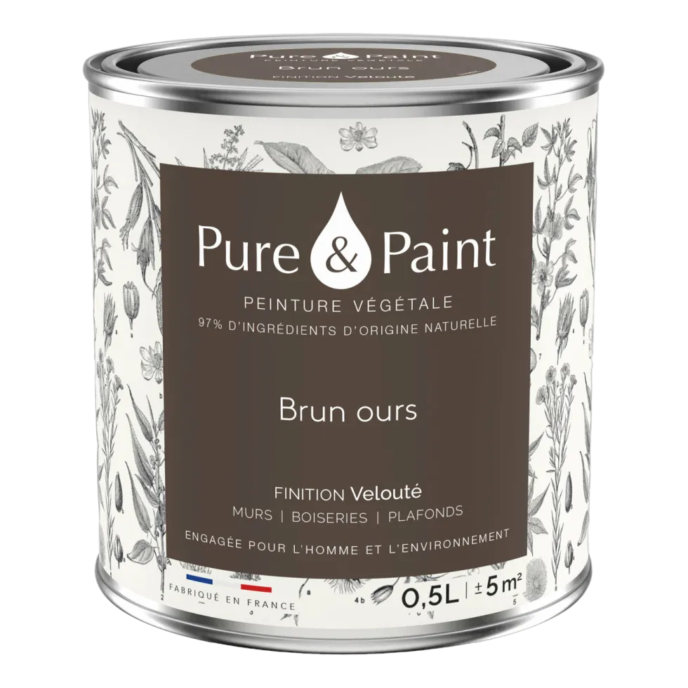 Peinture végétale velouté Brun ours 0,5L - Pure & Paint