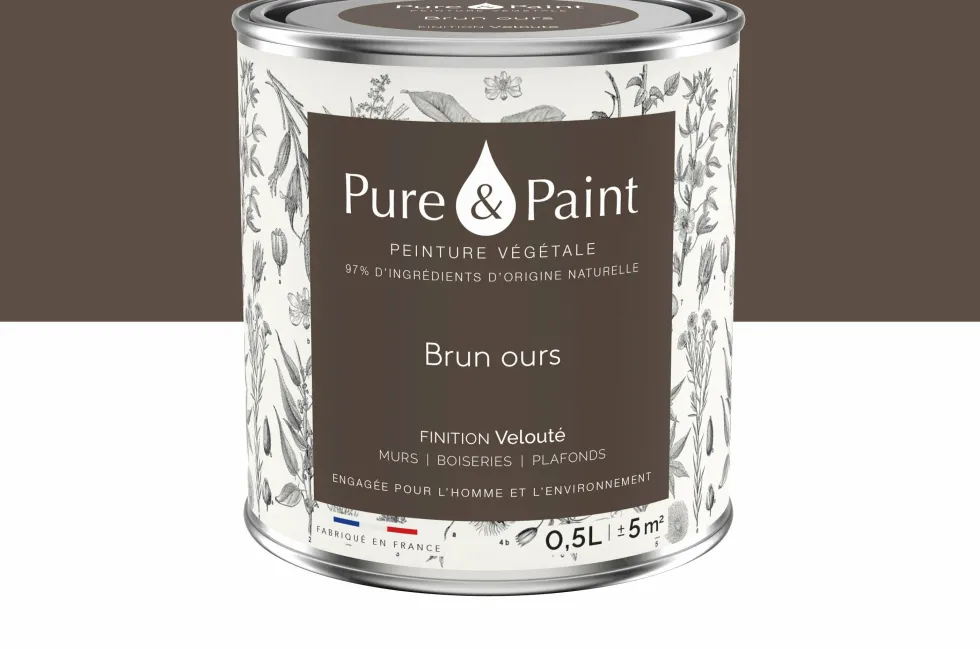 Peinture végétale velouté Brun ours 0,5L - Pure & Paint