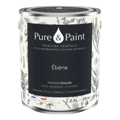 Peinture végétale velouté Ebène 2,5L - Pure & Paint