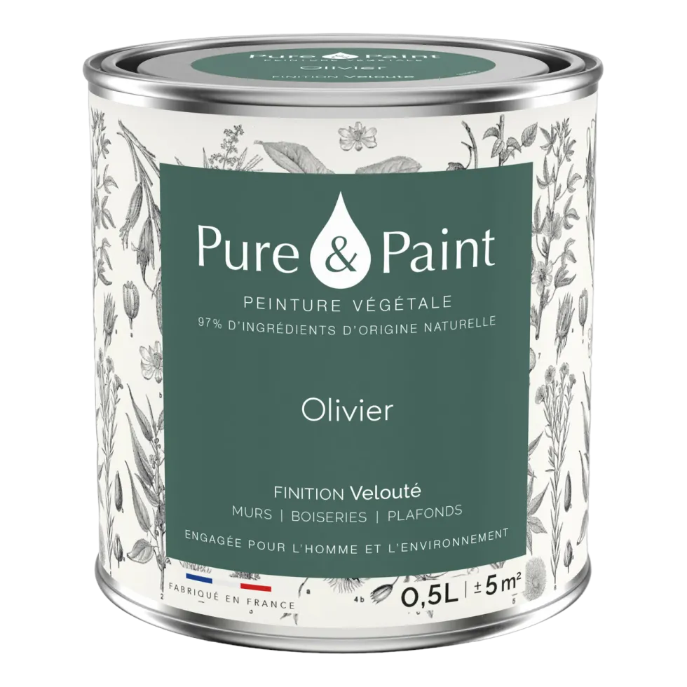 Peinture végétale velouté Olivier 0,5L - Pure & Paint