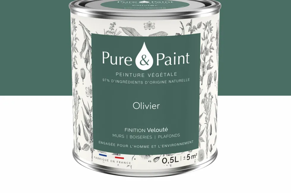 Peinture végétale velouté Olivier 0,5L - Pure & Paint