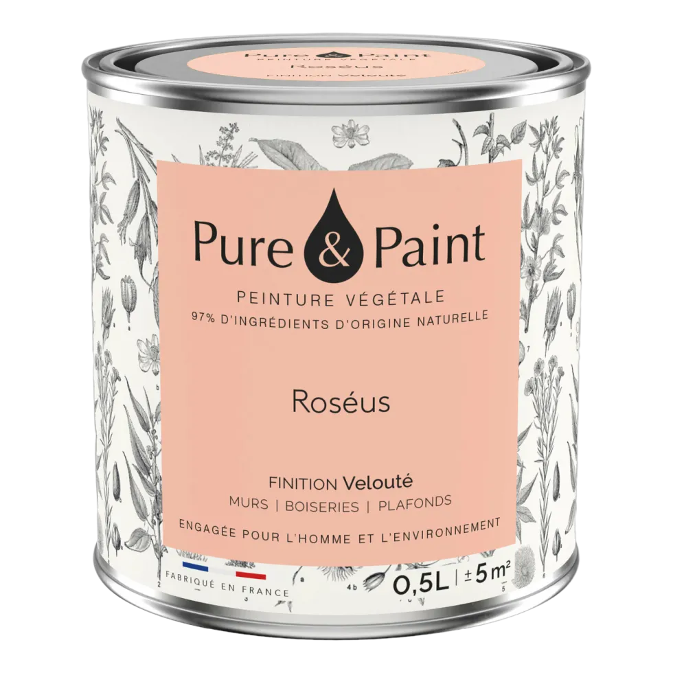 Peinture végétale velouté Roséus 0,5L - Pure & Paint