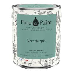 Peinture végétale velouté Vert de gris 2,5L - Pure & Paint