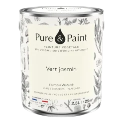 Peinture végétale velouté Vert jasmin 2,5L - Pure & Paint