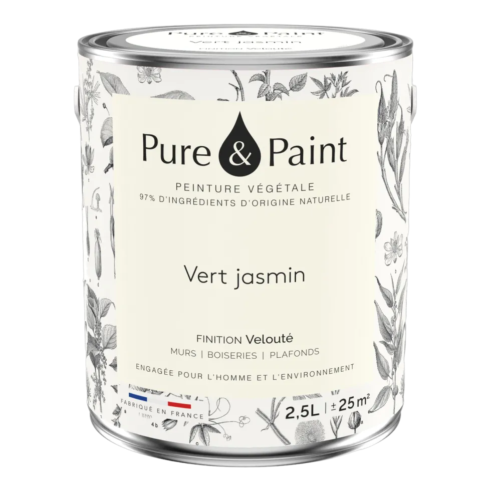 Peinture végétale velouté Vert jasmin 2,5L - Pure & Paint