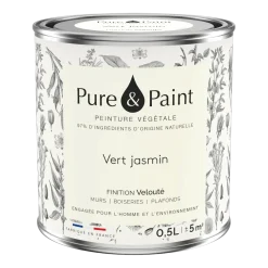 Peinture végétale velouté Vert jasmin 0,5L - Pure & Paint
