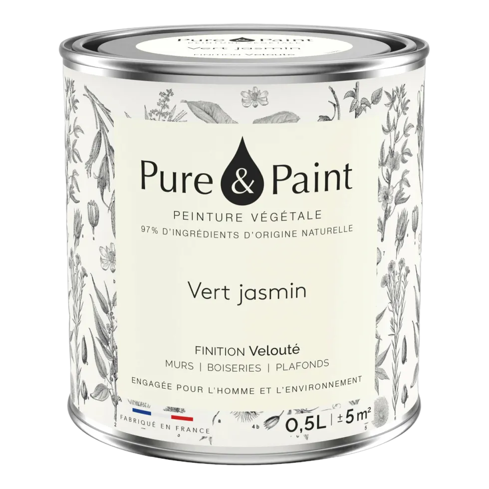 Peinture végétale velouté Vert jasmin 0,5L - Pure & Paint