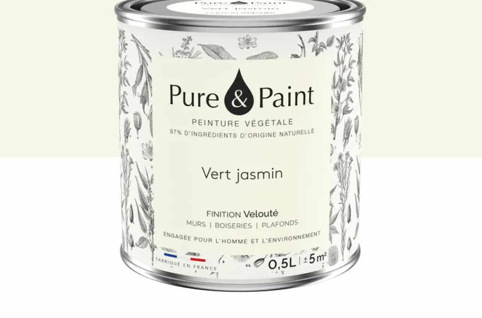 Peinture végétale velouté Vert jasmin 0,5L - Pure & Paint