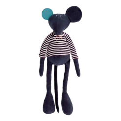 Peluche le rat bleu nuit avec sa marinière en coton grand 48cm Hector - Adada