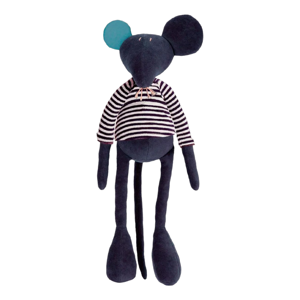 Peluche le rat bleu nuit avec sa marinière en coton grand 48cm Hector - Adada