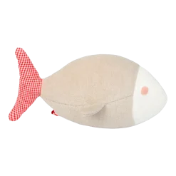 Peluche poisson beige et imprimé à carreaux rouge Laurette - Adada