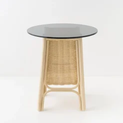 Petite table basse en rotin et plateau en verre 50cm Corridor - ORCHID EDITION