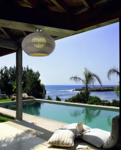 Plafonnier d'extérieur led triac dimmable en aluminium et abat-jour ivoire 56cm Garota PF/02 - Bover