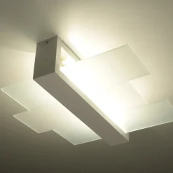 Plafonnier en verre et bois blanc Feniks - Sollux