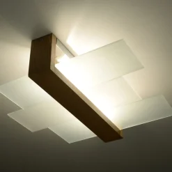 Plafonnier en verre et bois naturel Feniks - Sollux