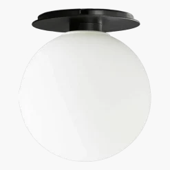 Plafonnier en verre opale blanc et acier poudré noir Tim Rundle - Audo