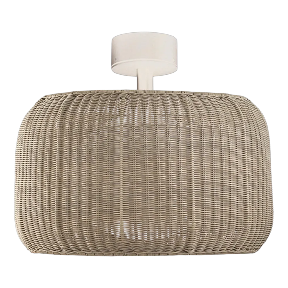 Plafonnier led dimmable triac en aluminium blanc et abat-jour beige clair 50x43cm Fora - Bover